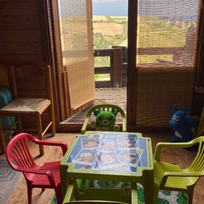 Children’s toys in the log cabin